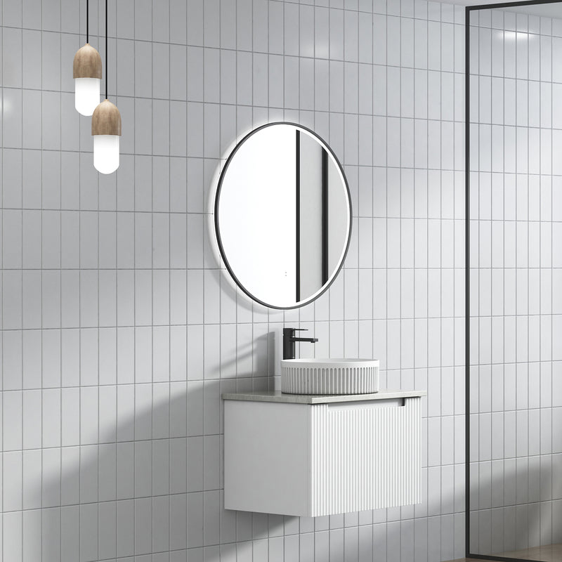 Aulic Perla Mark II Wall Hung V Groove Matte White Finger Pull Cabinet 600mm