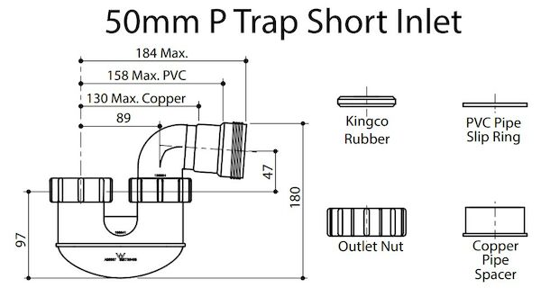 Caroma 50mm P Trap Short Inlet