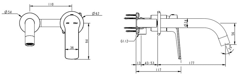 Millennium Cioso Wall Basin Mixer W/Akemi Handle