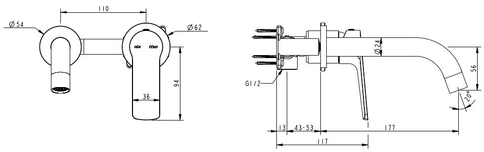 Millennium Cioso Wall Basin Mixer W/Akemi Handle