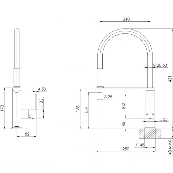 Phoenix Vezz Flexible Hose Sink Mixer Square 210mm