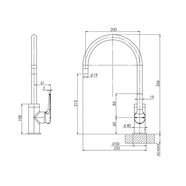 Phoenix Subi Sink Mixer 200mm Gooseneck