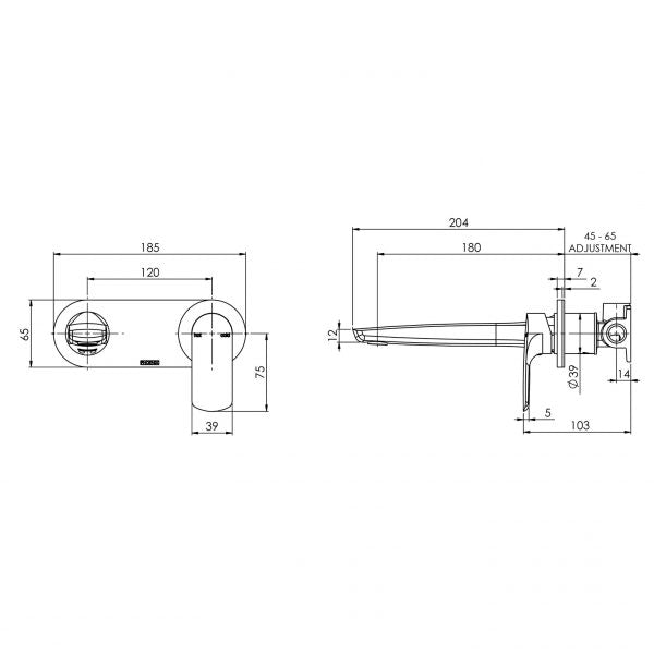Phoenix Subi Wall Basin / Bath Mixer Set 180mm