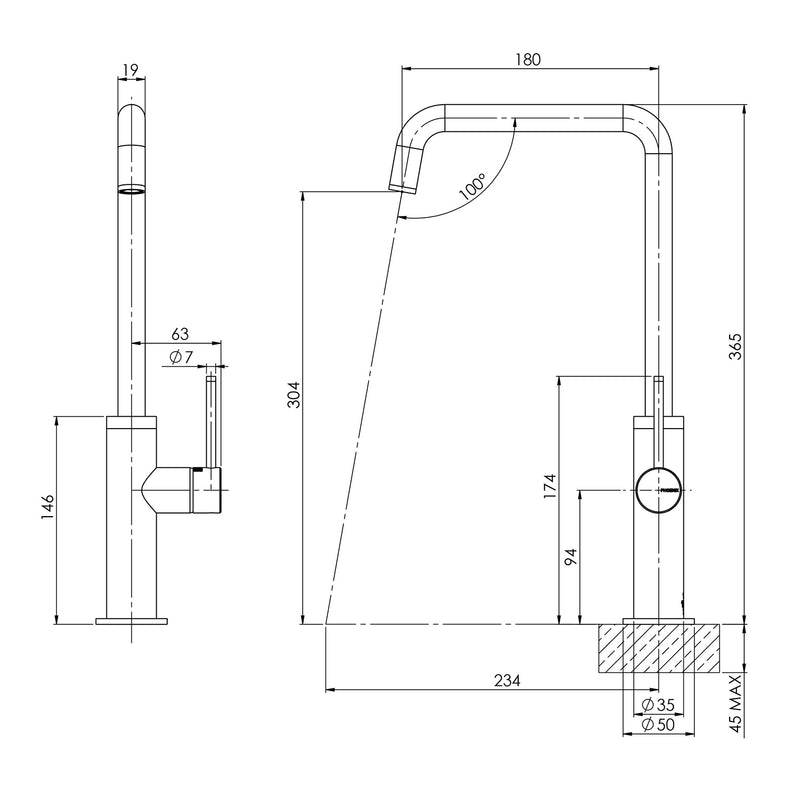 Phoenix Toi Sink Mixer 180mm Squareline