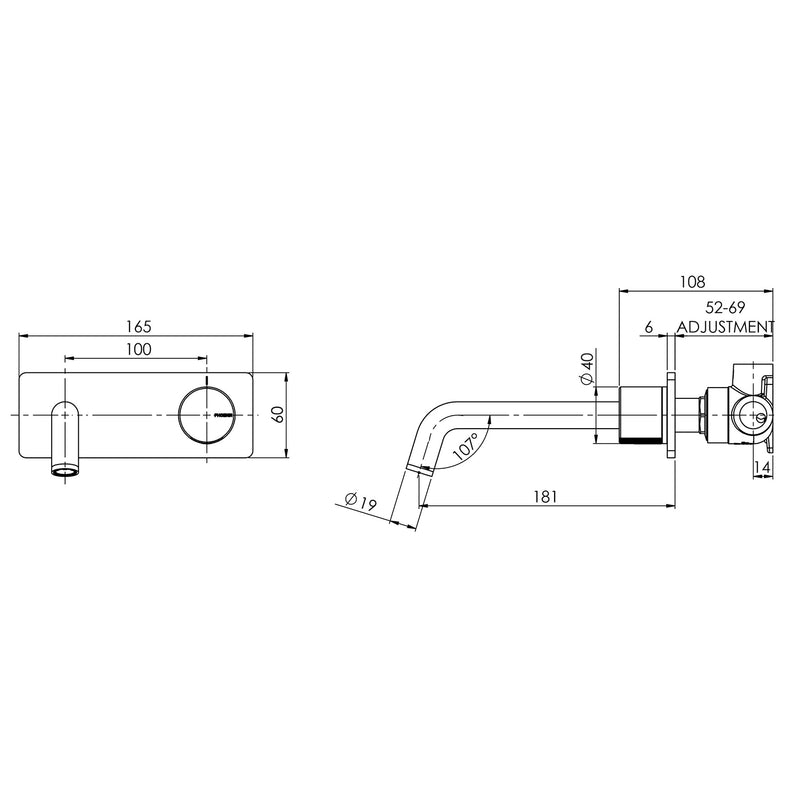 Phoenix Toi Wall Basin / Bath Mixer Set 180mm