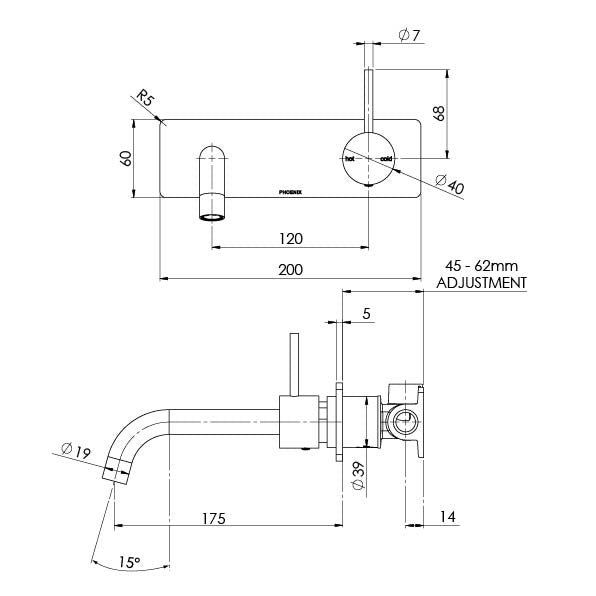Phoenix Vivid Slimline Up Basin / Bath Wall Mixer Set