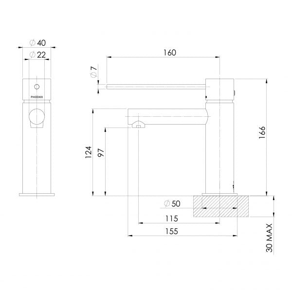 Phoenix Vivid Slimline Basin Mixer with Extended Lever