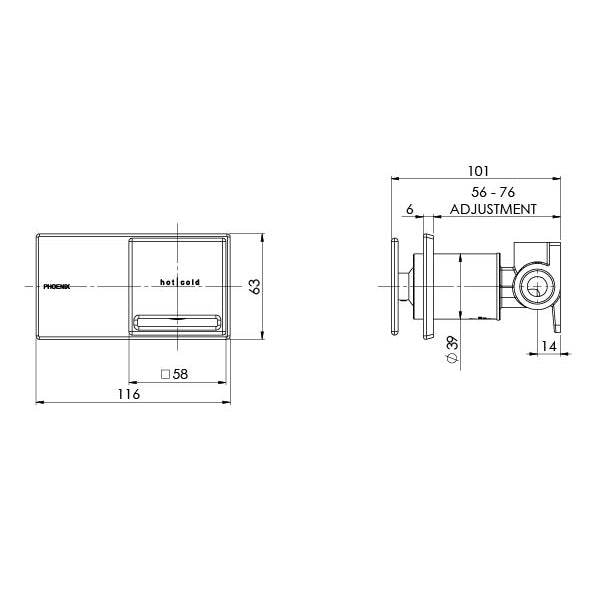Phoenix Zimi Shower / Wall Mixer (no handle)