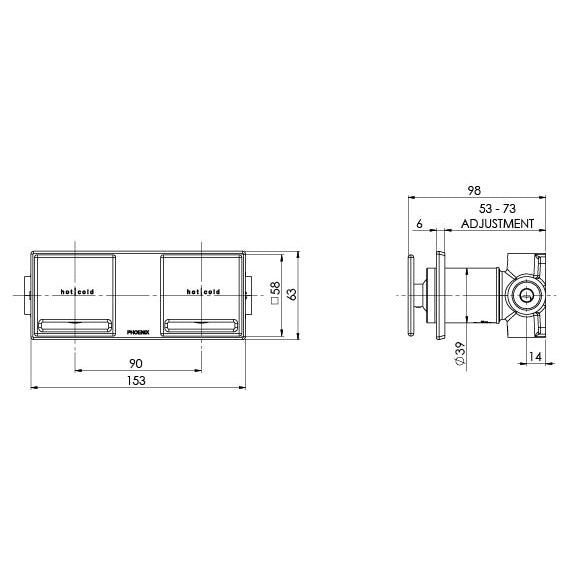Phoenix Zimi Twin Shower / Wall Mixer (no handle)