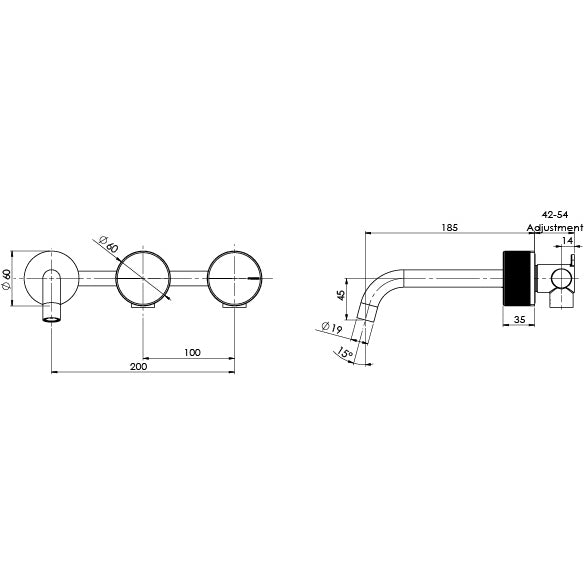 Phoenix Axia Wall Basin / Bath Curved Outlet Hostess Set 180mm