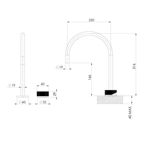 Phoenix Axia Hob Sink Mixer Set 220mm Gooseneck