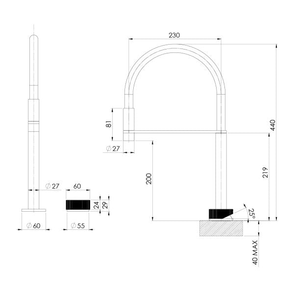 Phoenix Axia Hob Sink Mixer Set Flexible Hose 230mm