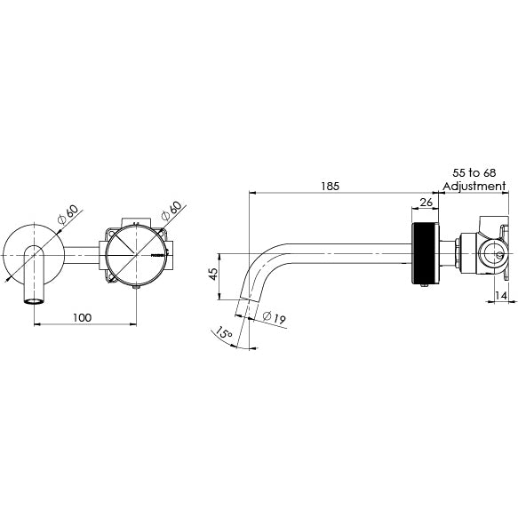 Phoenix Axia Wall Basin/Bath Curved Outlet Mixer Set 180mm