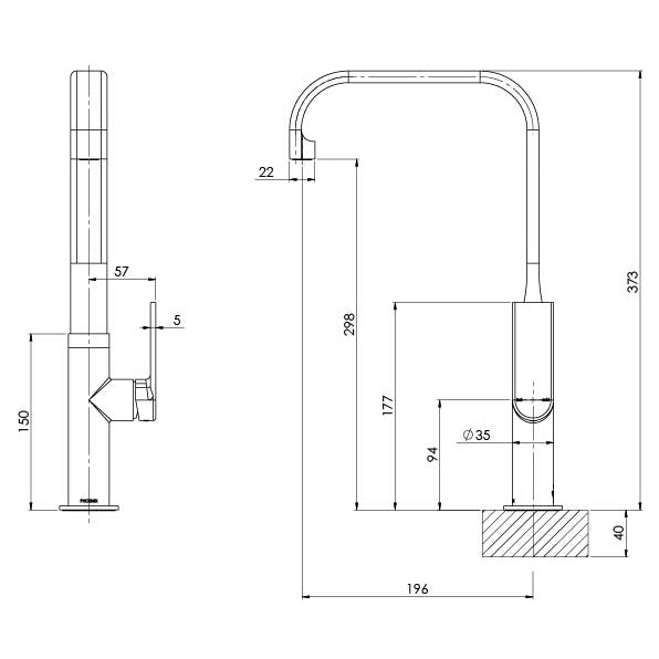 Phoenix Teel Sink Mixer 200mm Squareline