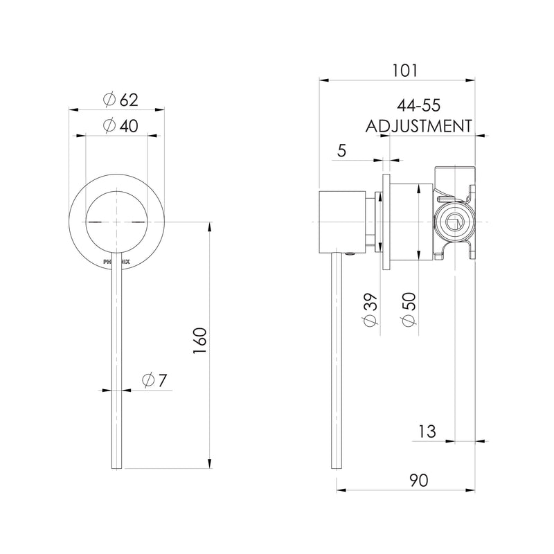 Phoenix Vivid Slimline SwitchMix Shower / Wall Mixer 60mm Backplate and Extended Lever
