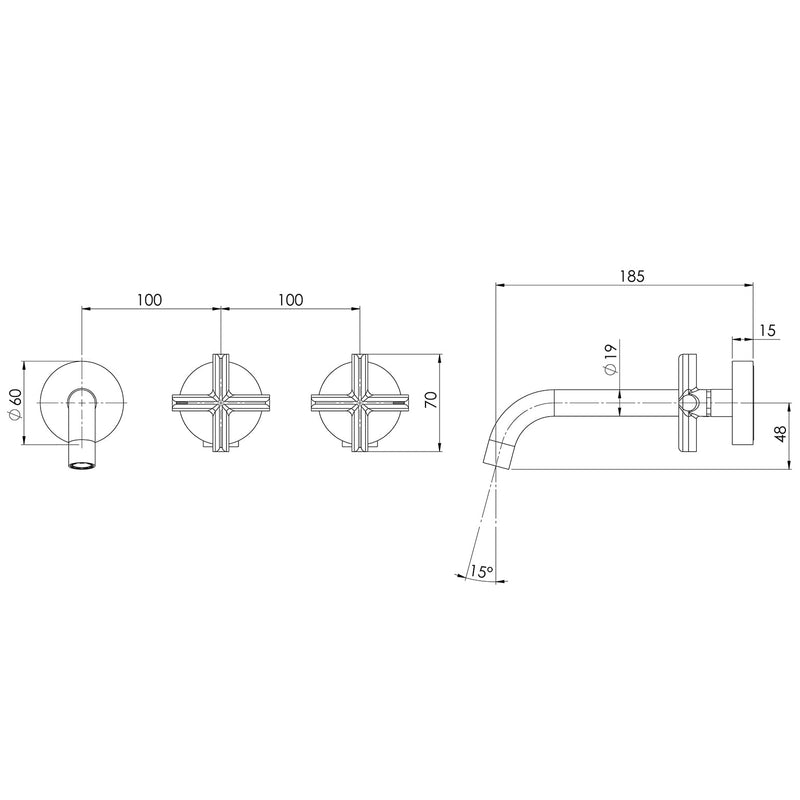 Phoenix Vivid Slimline Plus Wall Basin / Bath Hostess Set 180mm Outlet
