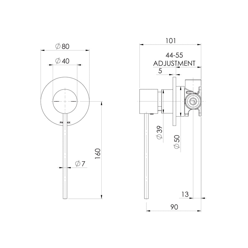 Phoenix Vivid Slimline SwitchMix Shower / Wall Mixer with Extended Lever