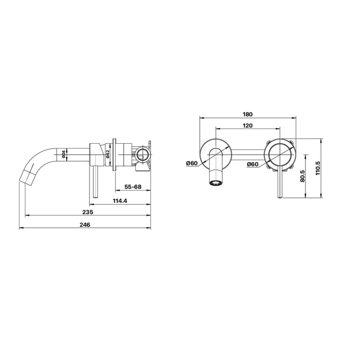 Brasshards Anise Wall Plate Mixer With 180mm Spout Trim Kit