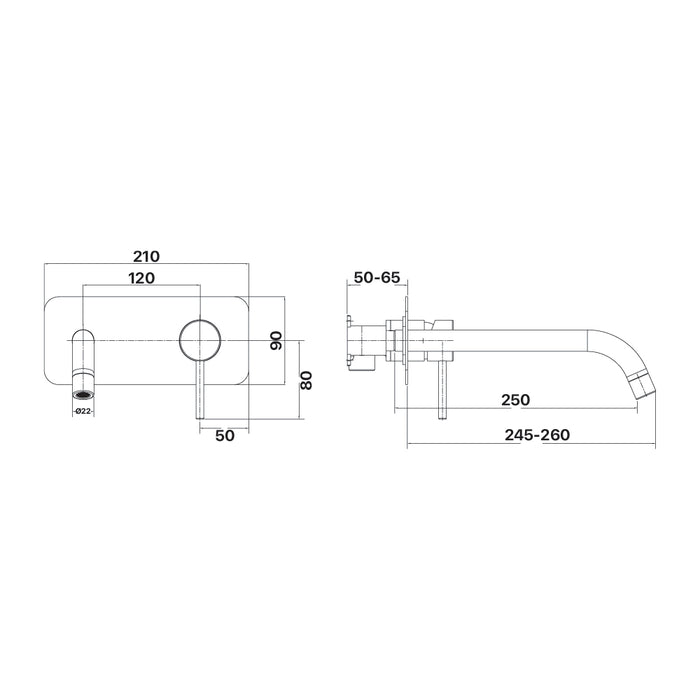 Brasshards Anise Wall Plate Mixer With 250mm Spout Trim Kit