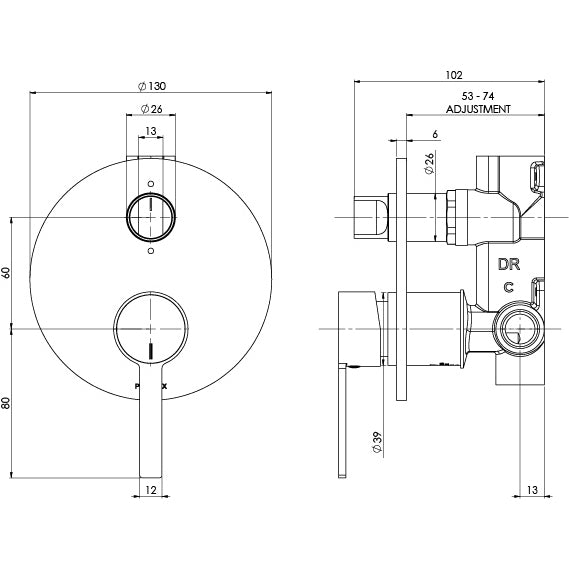 Phoenix Lexi MKII Wall Shower / Bath Diverter Mixer
