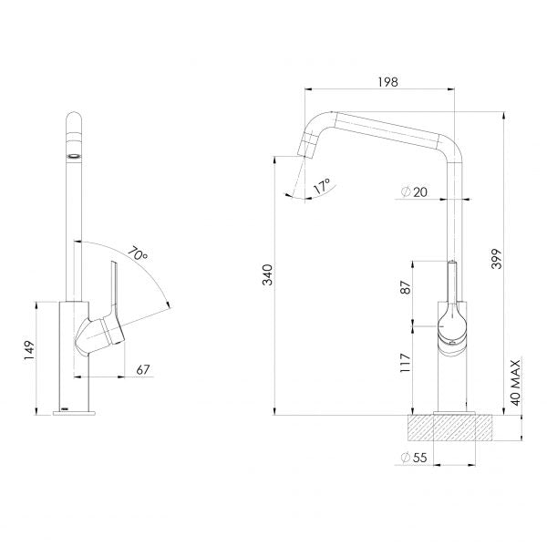 Phoenix Ester Sink Mixer 200mm Squareline