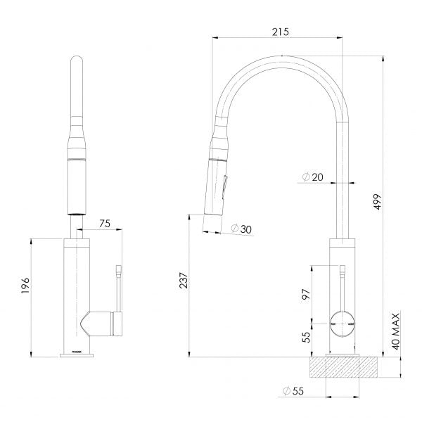 Phoenix Deja Pull Out Sink Mixer 220mm