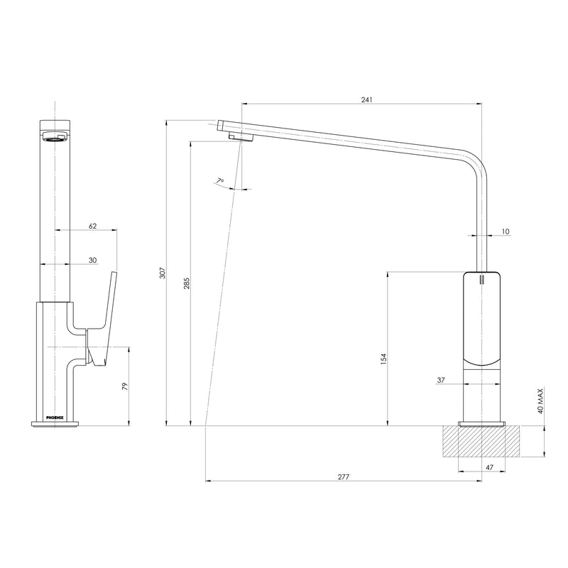 Phoenix Enviro 316 Sink Mixer 240mm Squareline  Stainless Steel