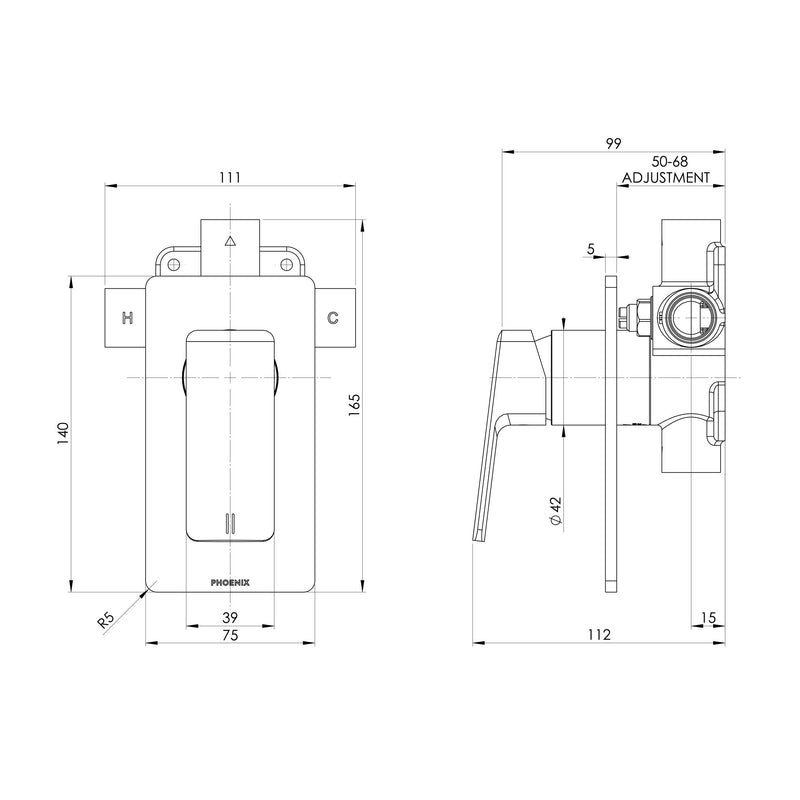Phoenix Enviro 316 Shower / Wall Mixer Stainless Steel