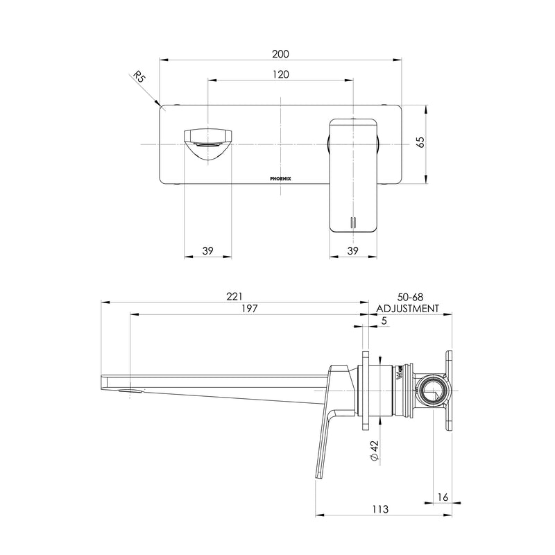 Phoenix Enviro 316 Wall Basin / Bath Mixer Set 200mm Stainless Steel