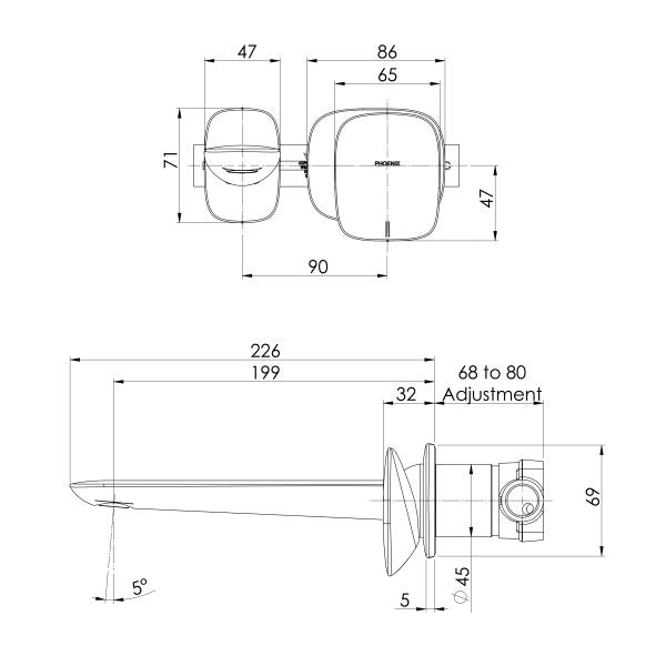 Phoenix Nuage Wall Basin / Bath Mixer Set 200mm