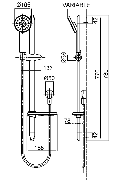 Methven Kiri Satinjet Rail Shower