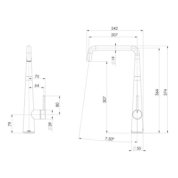 Phoenix Erlen Sink Mixer 210mm Squareline