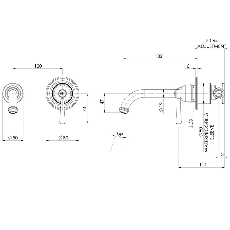 Phoenix Cromford SwitchMix Wall Basin / Bath Mixer Set 180mm (Complete Kit) – Lead Free