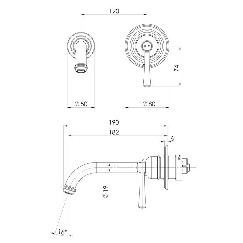 Phoenix Cromford SwitchMix Wall Basin / Bath Mixer Set Fit-Off Kit