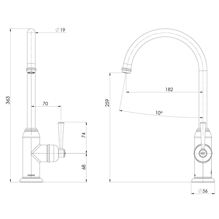 Phoenix Cromford Sink Mixer 180mm – Lead Free