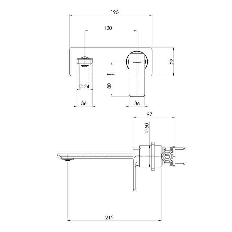 Phoenix Gloss MKII SwitchMix Wall Basin / Bath Mixer Set 200mm