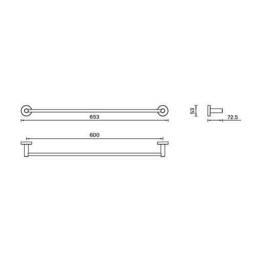 Brasshards Chia 600mm Single Towel Rail Brushed Gold