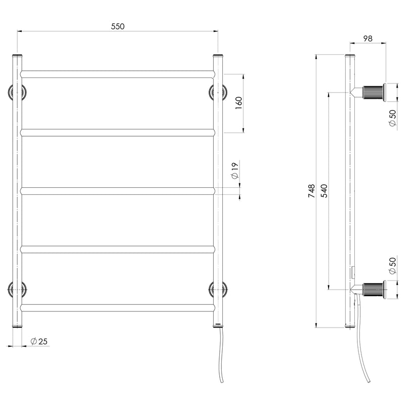 Phoenix Wiltern Heated Towel Ladder 550mm x 750mm