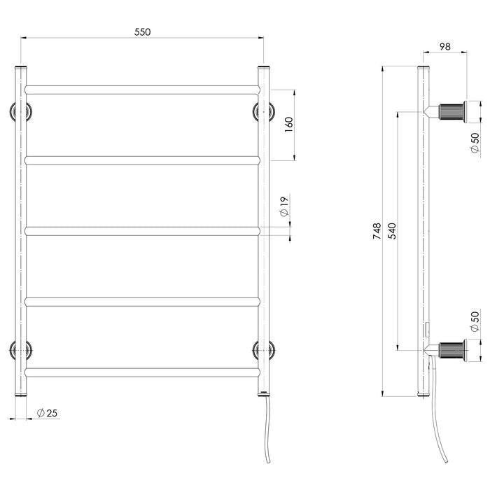 Phoenix Wiltern Heated Towel Ladder 550mm x 750mm