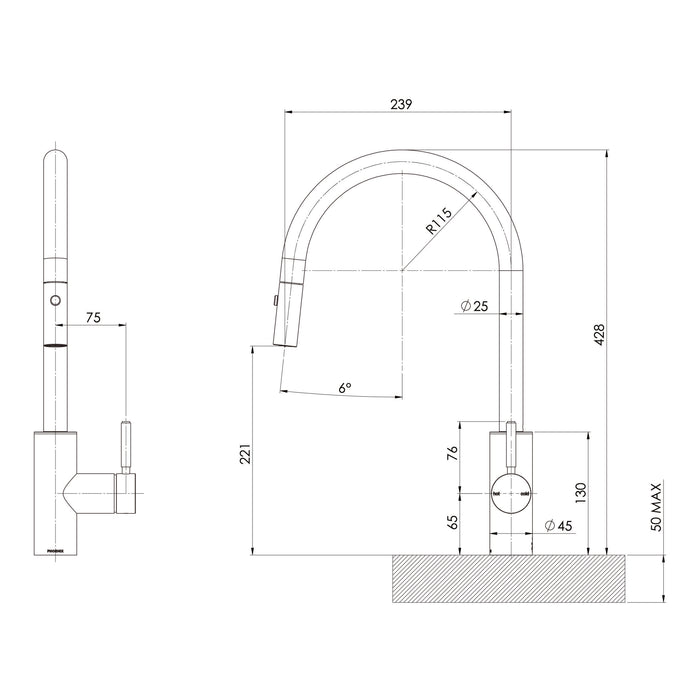 Phoenix Vivid MKII Pull Out Sink Mixer 240mm Gooseneck – Lead Free