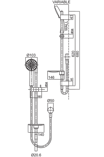 Methven Amio 5 Function Rail Shower