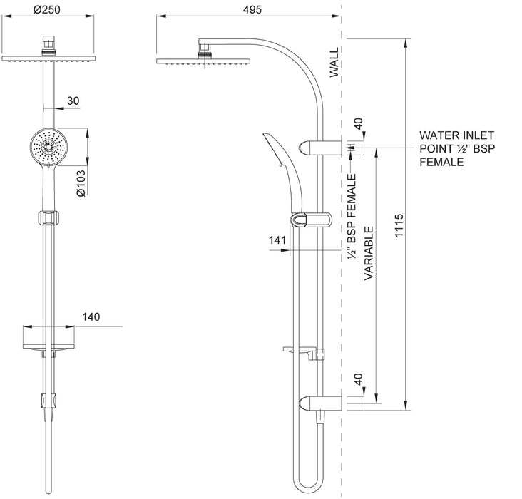 Methven Amio Exposure 5 Function Rail Shower