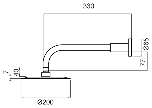 Methven Stainless Steel Round 200mm 1 Function Wall Shower on Straight Arm
