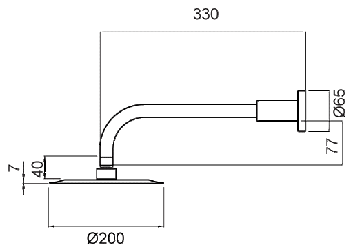 Methven Stainless Steel Round 200mm 1 Function Wall Shower on Straight Arm