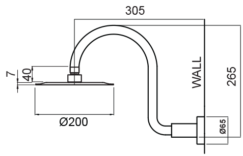 Methven Stainless Steel Round 200mm 1 Function Wall Shower on Swan Neck Arm