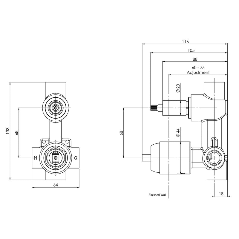 Phoenix Builders Shower / Bath Diverter Mixer Body Only