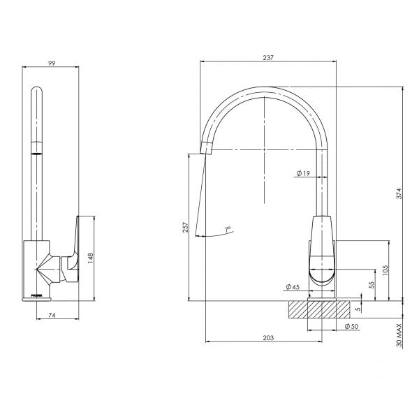 Phoenix Arlo Sink Mixer 200mm Gooseneck