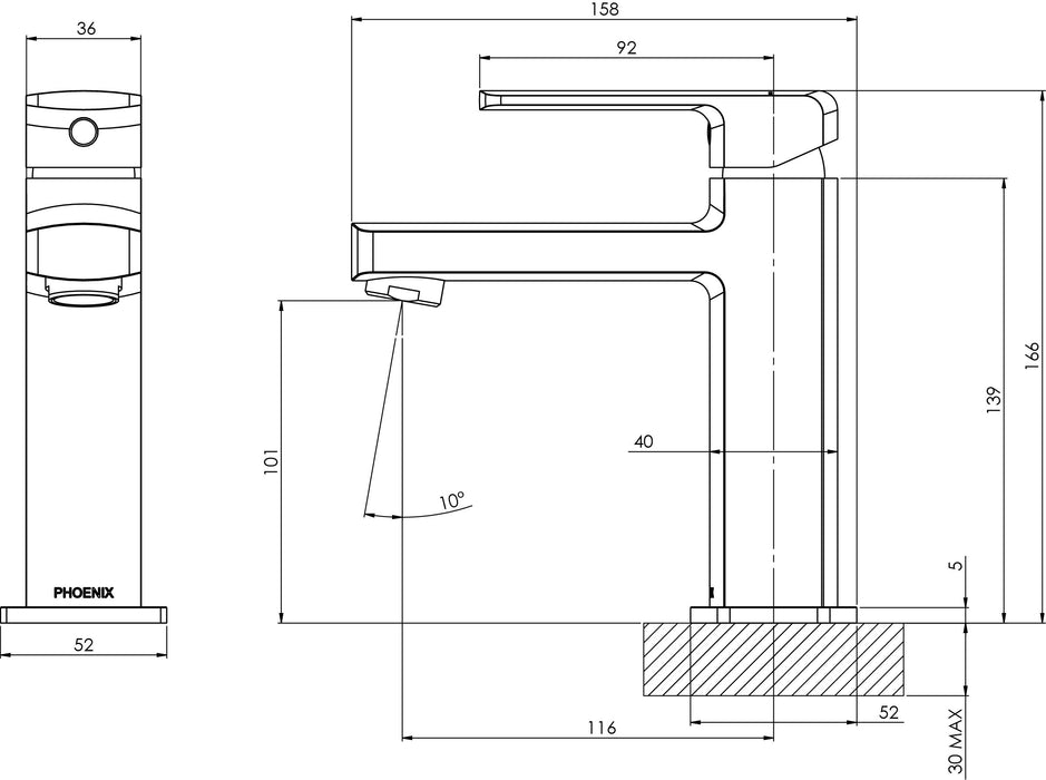 Phoenix Teva Basin Mixer – 6 Star – Lead Free