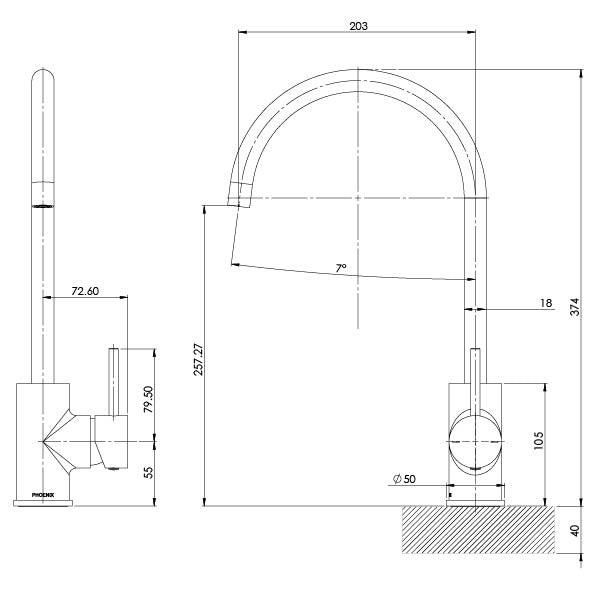 Phoenix Pina Sink Mixer 200mm Gooseneck
