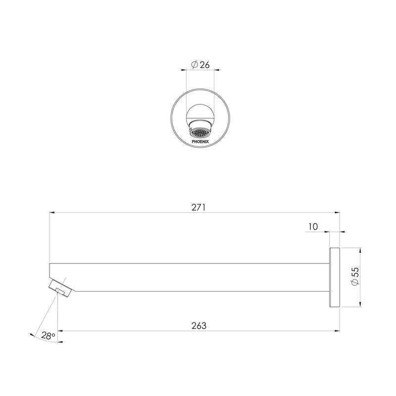 Phoenix Pina Bath Outlet 250mm